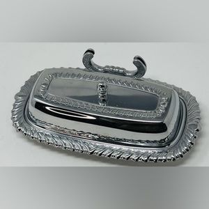 VINTAGE IRVINWARE 1970s Butter Dish with Knife Holder & Glass Insert Tray Set